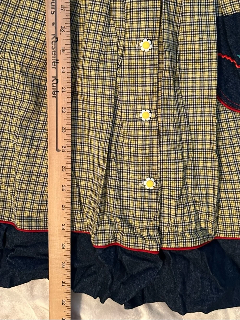 Vintage Narci Stell Sleeveless Patchwork Plaid Denim Flower Dress Girls 10